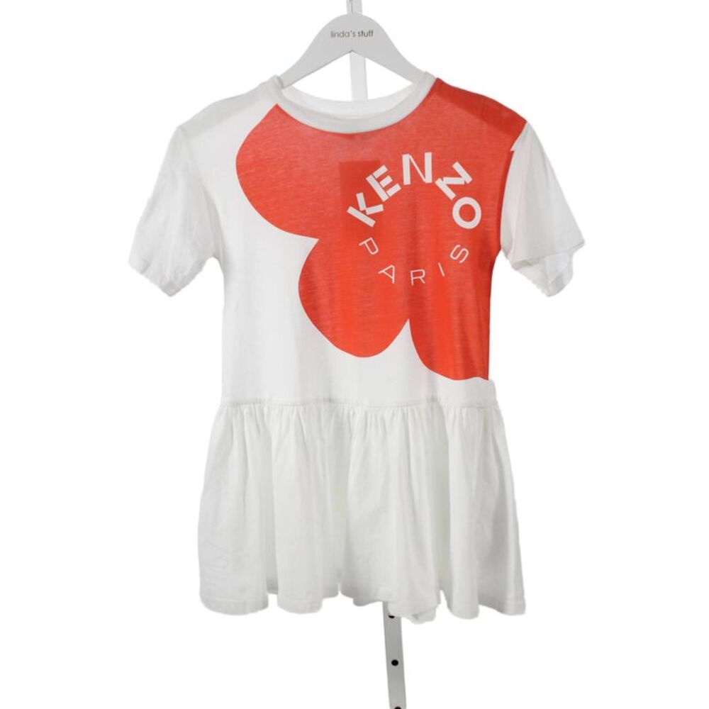 Kenzo Girls Short Sleeves Graphic Drop Waist Sundress White Size 8